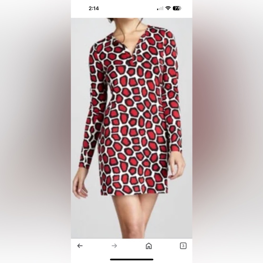 DIane von Furstenberg Reina Print Silk Dress Red and Black Giraffe Print EUC